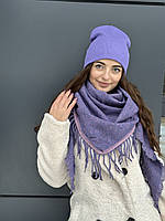 Базовые котоновые демисезонные женские шапки лопата фиолетовая