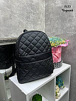 Черный - без логотипа - стеганый молодежный спортивный рюкзак на молнии - плащевка (5133)