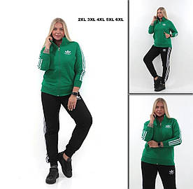 Жіночий спортивний костюм  Adidas зелений (Адідас трикотаж двунить Туреччина) батал 50-52-54-56-58р