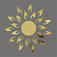 Пластиковые золотые наклейки на стену до 45см Солнце зеркальное 27шт набор Б167-14