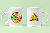 Парные чашки кружки Пицца и кусочек пиццы для Влюбленных Белые 330 мл