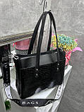 Чорна — три відділення - формат А4 - елегантна, стильна та оригінальна сумка (0502), фото 4