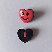 Пуговицы детские на ножке сердечко-смайлик Польша диаметр 18 мм цвет Красно-черный