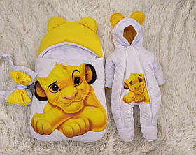 Комплект для новонароджених малюків, принт Сімба, білий з жовтим