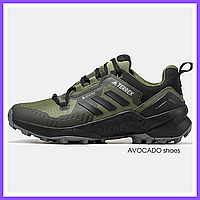 Кроссовки мужские и женские Adidas Terrex Swift R3 Gore-Tex Khaki Black /Адидас Терекс гор-текс хаки черные