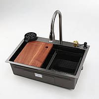 Кухонна мийка SMART & ART R001 6845BL PVD чорна "Водоспад"