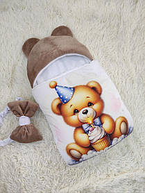 Спальник для новонароджених, принт Ведмедик з тортиком, коричневий