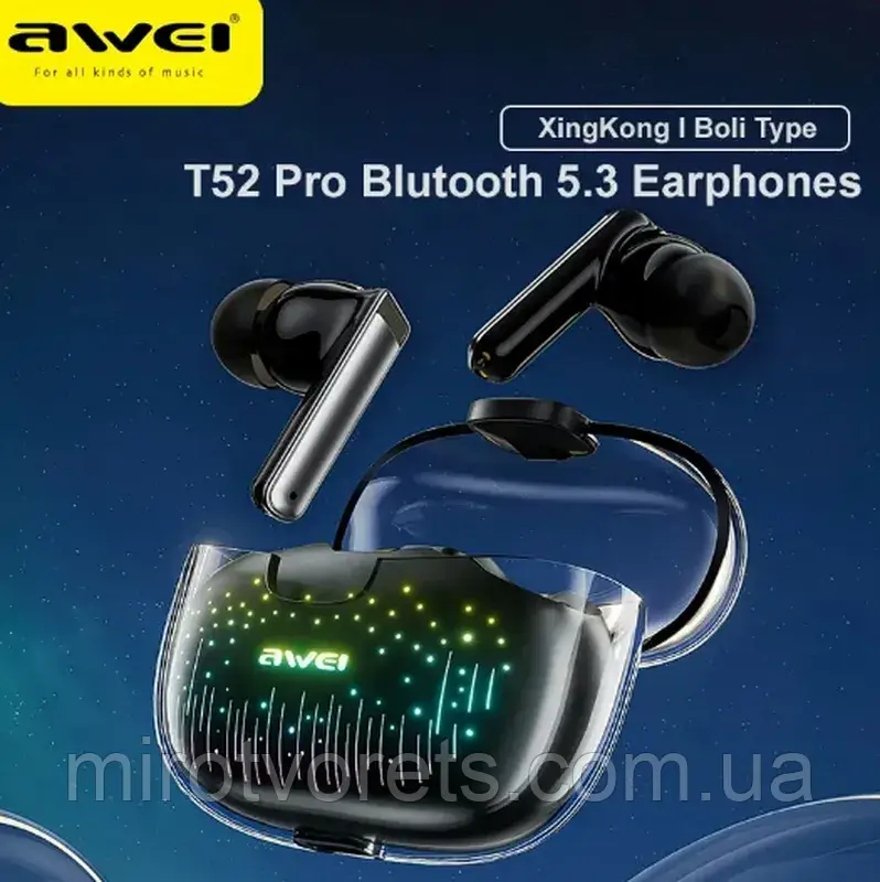 Бездротові вакуумні Bluetooth навушники AWEI T52 PRO TWS