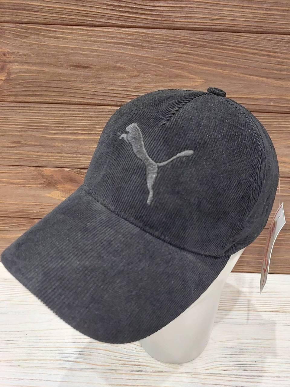 Жіноча вельветова бейсболка/кепка ПУМА однотонна (Розмір 55-58), Чорна