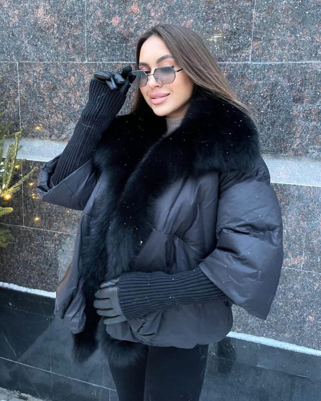 Модная женская зимняя куртка пуховик с натуральным мехом песца, сезон 2024