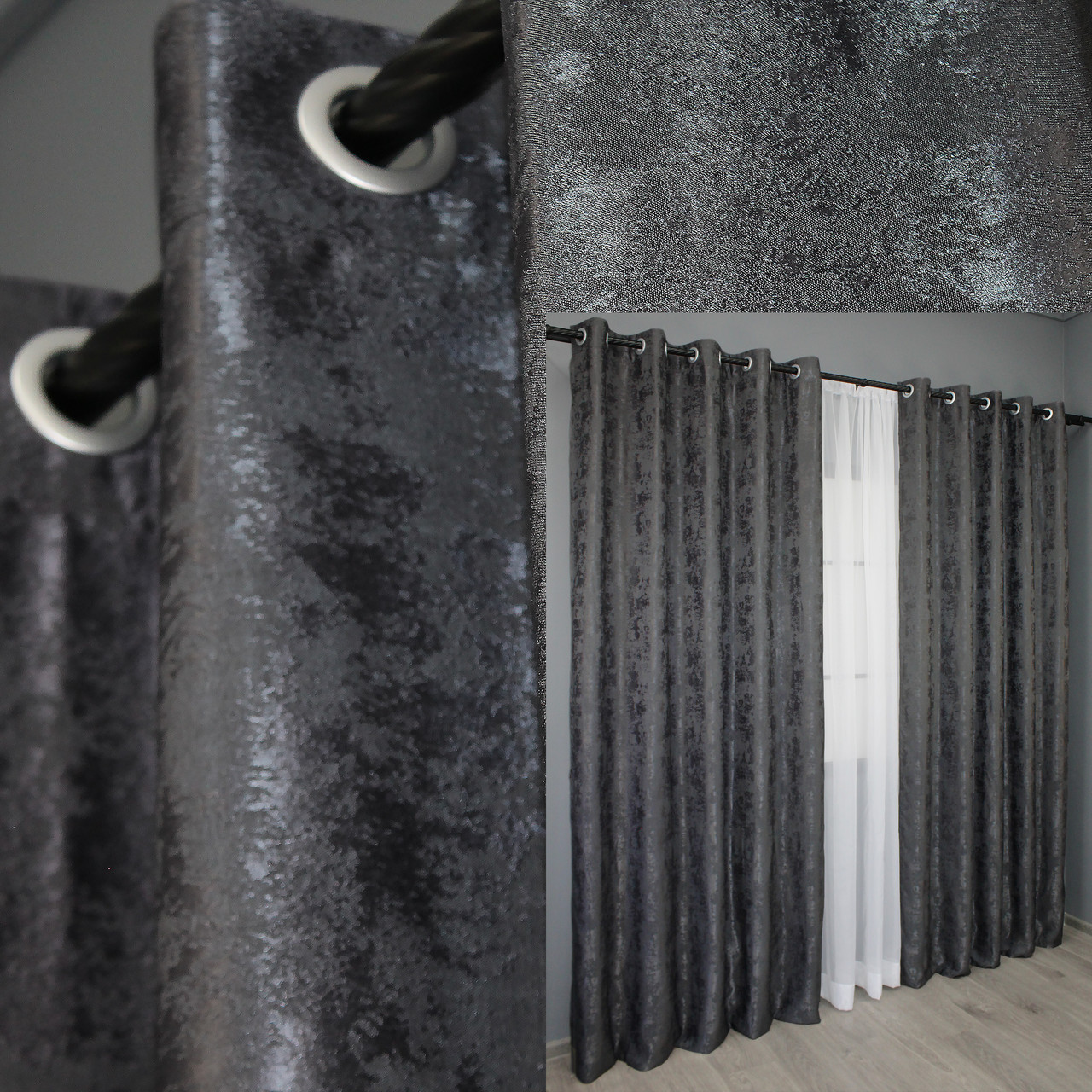 Комплект (2шт. 1,5х2,5м.) штор на люверсах, жакард колекція "Sultan YL", Туреччина. Колір графітовий. Код 1211ш 37-0004, фото 1