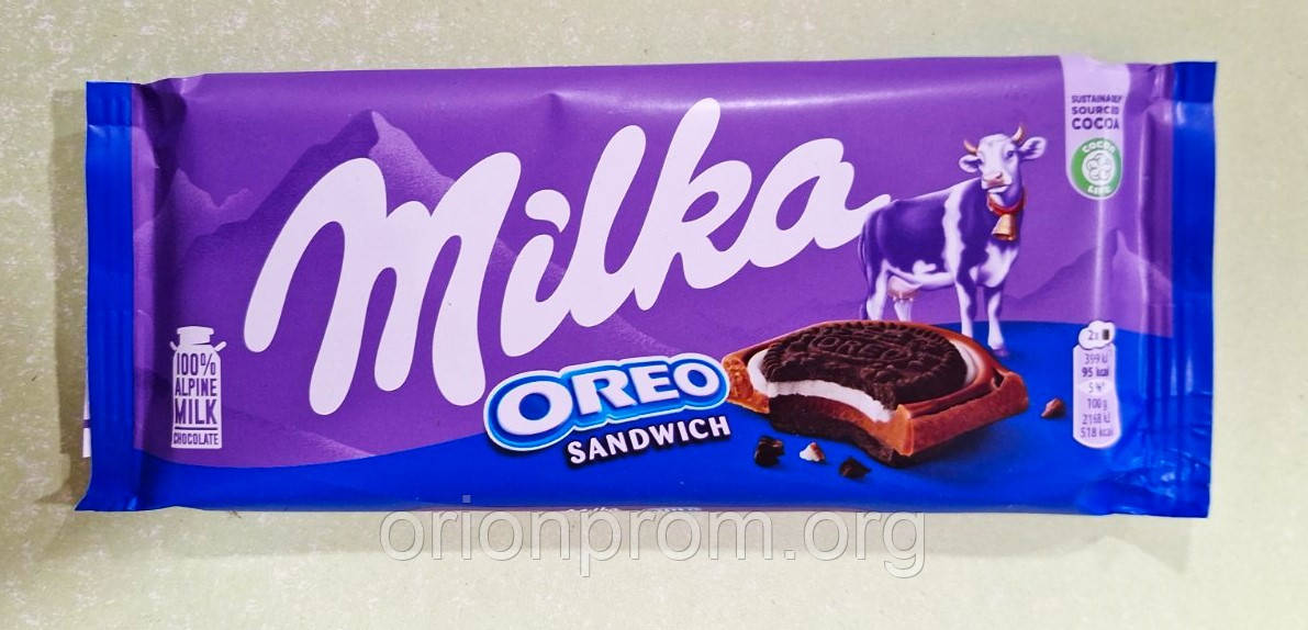 Шоколад Milka з цілим печиво Oreo молочний 92 г