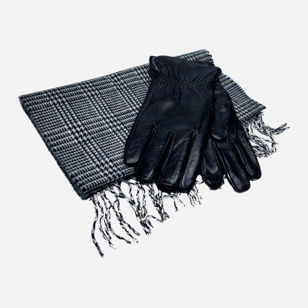 Комплект (рукавички + шарф) чоловічий Лео My love XXL Чорний / Сірий