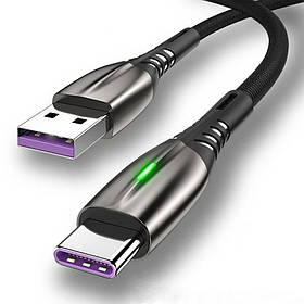 Кабель Type-C для телефона планшета QOOVI 5A 1 метр з індикатором