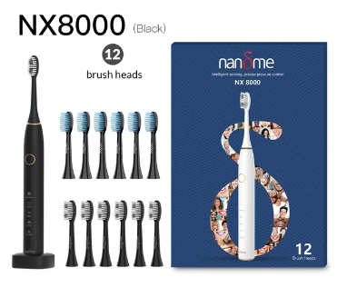 Електрична зубна щітка з 12 змінними насадками Nandme nx8000 black, зубна щітка на акумуляторі