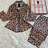 Жіноча сатинова піжама Victoria's Secret S-M з принтом Леопард, фото 5