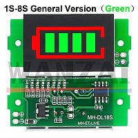 Індикатор рівня заряду Li-Ion акумулятора 1s 2s 3s 4s 5s 6s 7s 8s Green