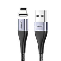 Кабель магнітний для зарядки телефону, смартфона Ugreen USB Lightning 100см 3A Чорний