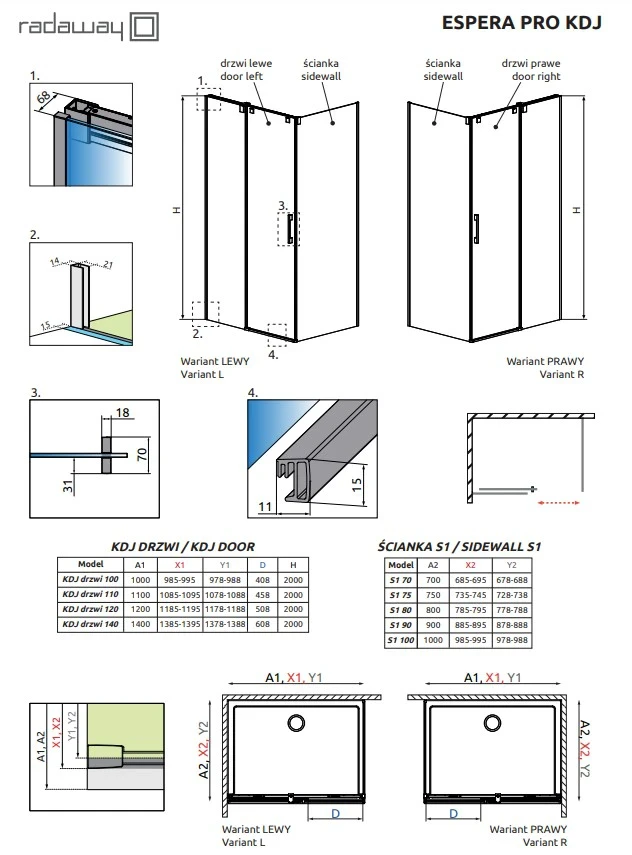 Бокова стінка Espera Pro S1 100, RADAWAY - фото 3 - id-p2087492988