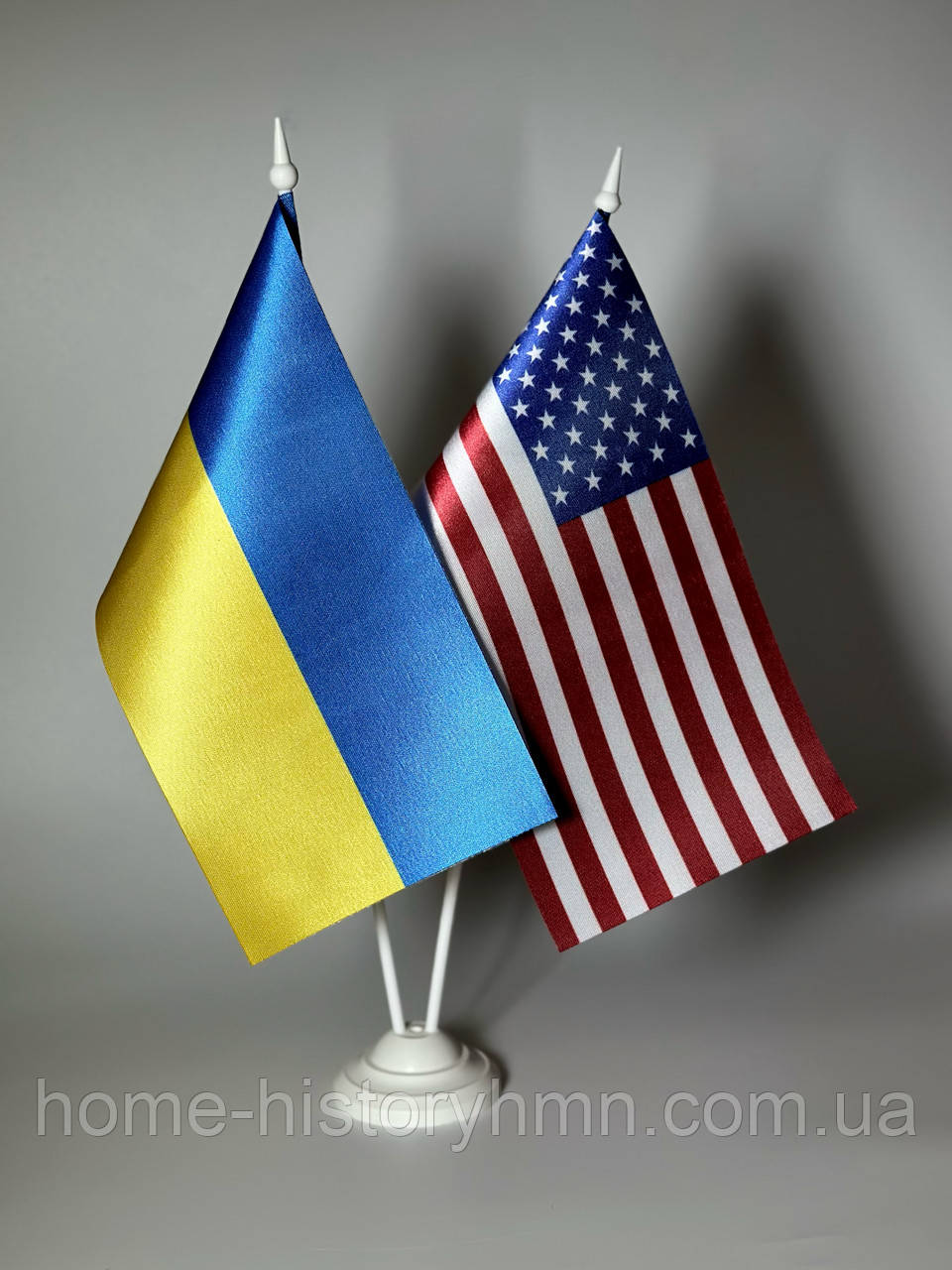 Настільні прапори України США із 2 пластиковими тримачами