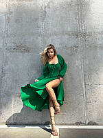 Жіноча легка весняна сукня з розрізом на нозі, тканина муслін 42/44 46/48 Мод 234