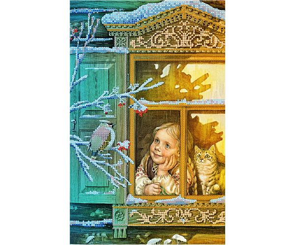Схема для вишивання бісером Дівчинка і кішка, розмір 19х30 см, арт. 1212, фото 1