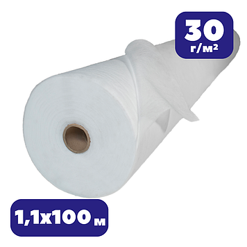 Агроволокно для укриття рослин 30 г/м² біле 1,1х100 м в рулоні зимове для утеплення теплиць від заморозків