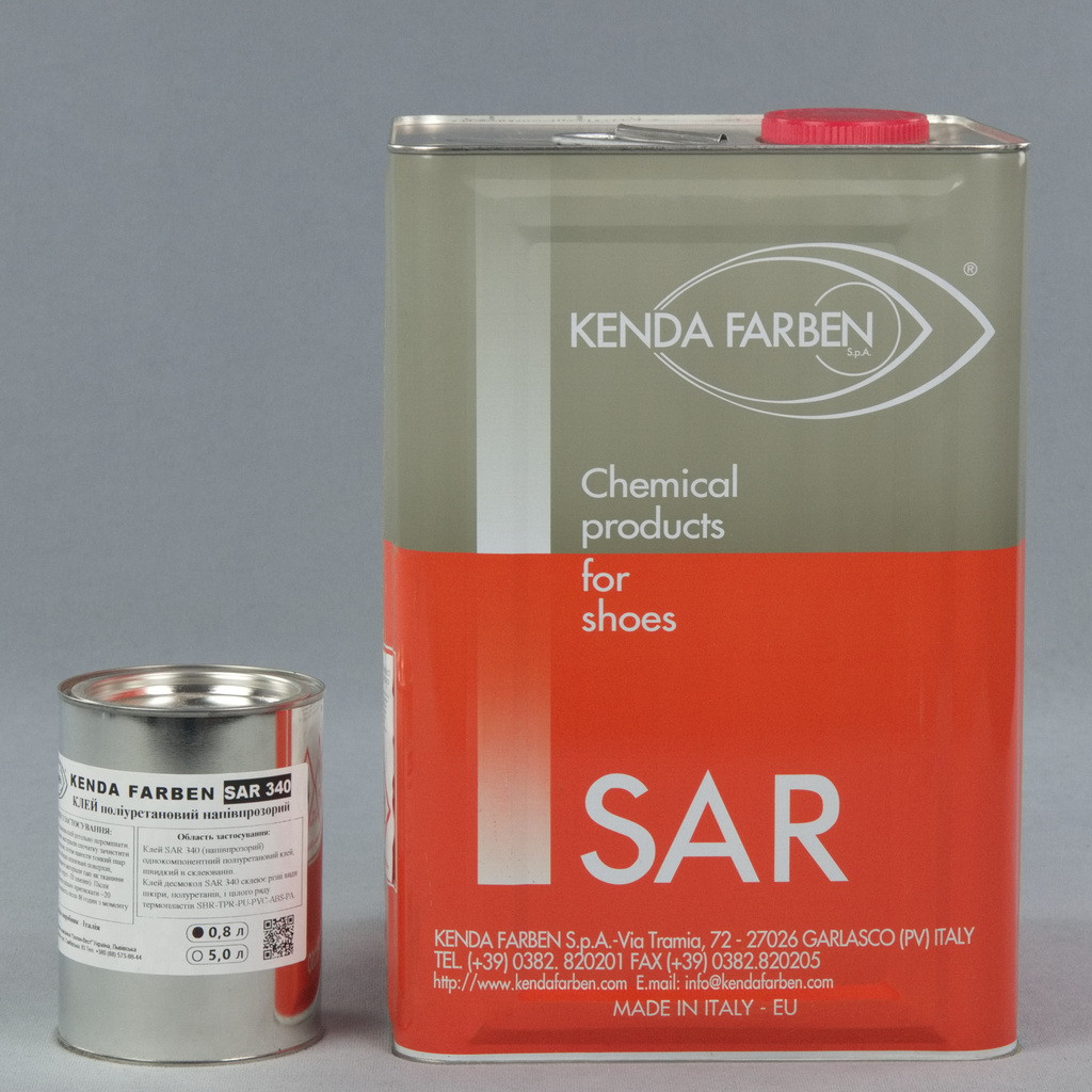 Клей для шкірозамінника SAR 340, поліуретановий, колір напів-прозорий, об'єм 0,8л