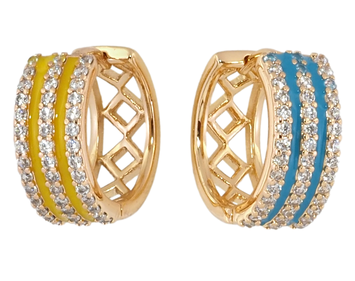 Сережки Xuping Позолота 18K колечки "Доріжки цирконію з жовто-блакитною емаллю"