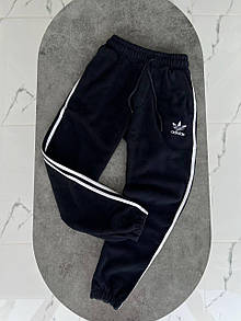 Штани спортивні чоловічі темно-сині зимові теплі на флісах брендові з логотипом Adidas (Адідас) M