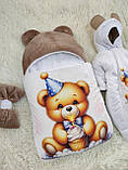 Спальник + комбінезон для новонароджених, принт ведмежа малюк, коричневий, фото 2