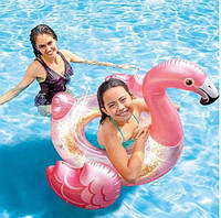 Надувной плавательный круг фламинго 119х97 см розовый с блестками, круг надувной детский для плаванья