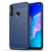 Противоударный чехол бампер для Huawei P40 Lite E iPaky Carbon Fiber Blue (Синий)