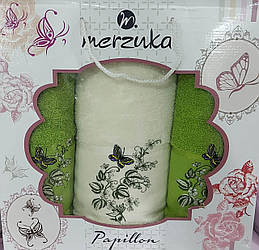 Махрові рушники «Merzuka Papillon» в подарунковій коробці (3 шт) Салатовий