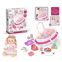 Кукла функциональная (горшок, бутылочка, посуда, игрушки-кубики, соска, сьемная обувь, люлька) WZB 9806-6
