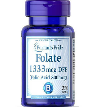 Фолат 800 мкг Puritan's Pride Folic Acid фолієва кислота для здоров'я серця та нервів 250 таблеток