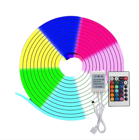 Гнучкий світлодіодний неон RGB на 5 м з пультом і блоком живлення SF-12VIC Декоративна стрічка в силіконі