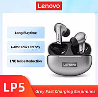 Бездротові навушники Lenovo LP5 TWS Blooetooth з кейсом Сірі