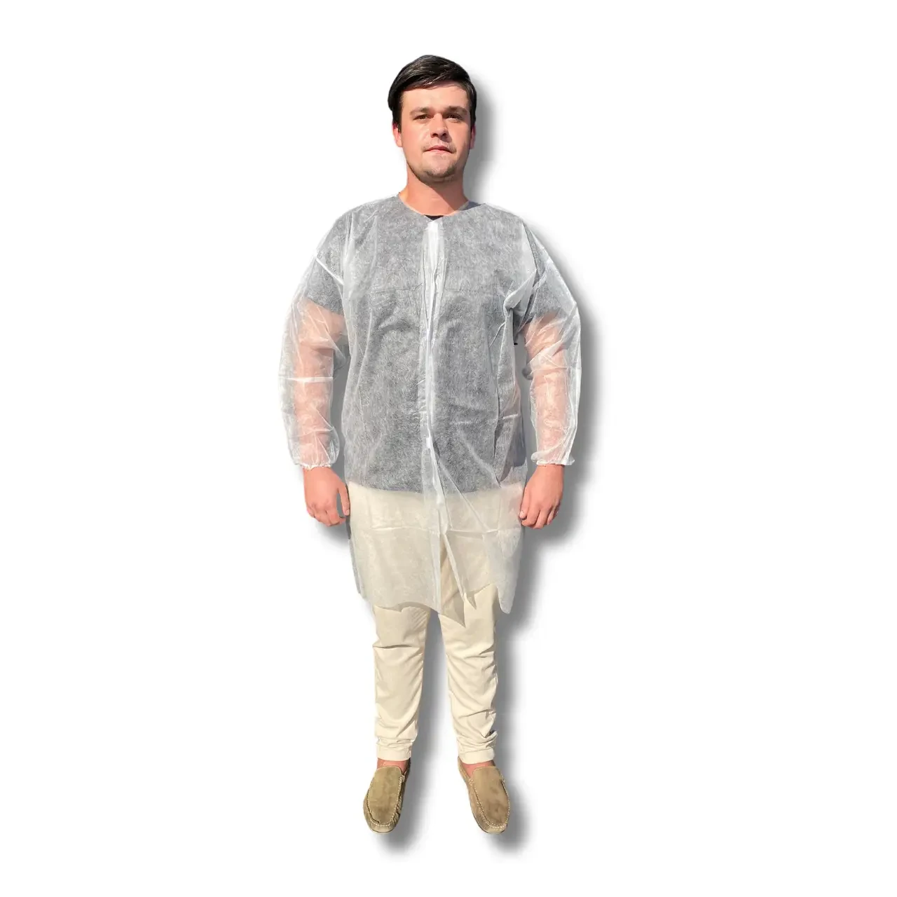 Халат одноразовий на липучках (застібка) L/XL, білий