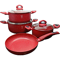 Набір каструль і сковорода з гранітним антипригарним покриттям, Набір посуду для дому TK00094 червоний