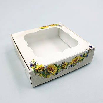 Коробка для пряників і печива з віконцем Соняшник 15х15х3 см