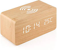 Деревянные светодиодные часы с беспроводной зарядкой UFT Wood Wireless clock