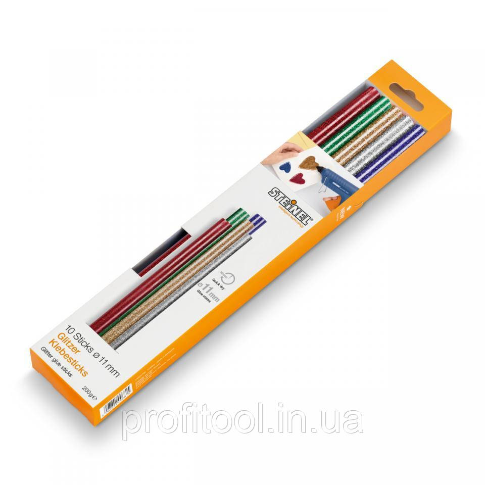 Стрижні термоклейові STEINEL - Glitter Sticks 11 мм кольорові з блискітками 200 г (10 шт) (064891), фото 1