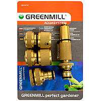 Комплект латунный для поливочного шланга насадка + 3 соединителя Greenmill GB1025С