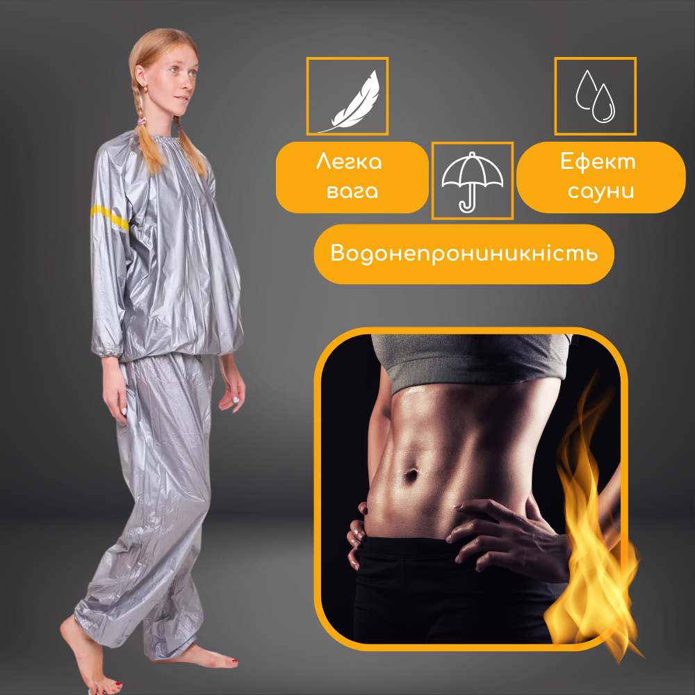 Весогонки, Костюм-сауна для похудения, Костюм для сгонки веса Sauna Suit Серый (В-КА22) XL - фото 4 - id-p1506597314