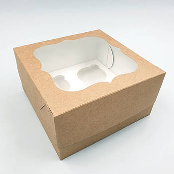 Коробка для капкейків на 4 шт з віконцем Крафт 17х17х9 см