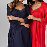 Ніжний комплект халат і сорочка (чорний,  червоний) Розміри S M L XL, фото 2