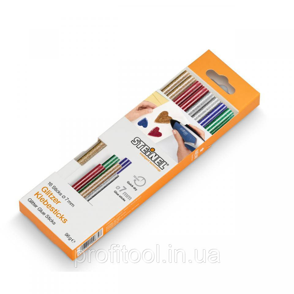 Стрижні термоклейові STEINEL - Glitter Sticks 7 мм кольорові з блискітками 96 г (16 шт) (065539), фото 1
