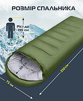 Спальний мішок з капюшоном демісезонний до 0°C хакі 210х75 см 0,95 кг, фото 3