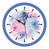 Настенные часы бесшумные со стеклом круглые голубые Цветы Smart